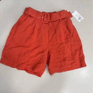 a new day Women's High Waist Orange Shorts with Buckle Linen Blend